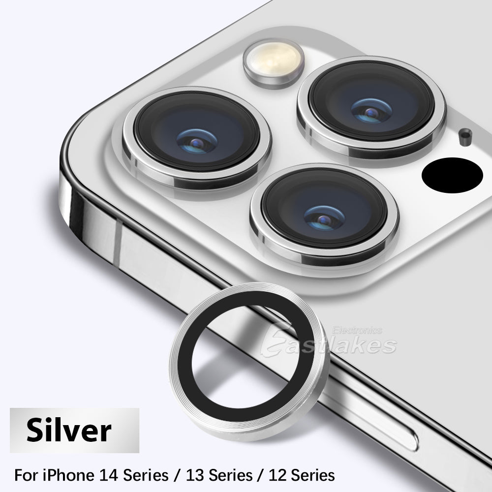 Apple iPhone 14 13 Series Metal Camera Lens Tempered Glass Protector Silver - Eastlakes Electronics
